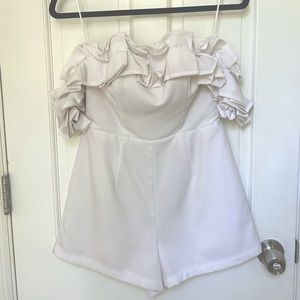 White Ruffle Off the Shoulder Romper